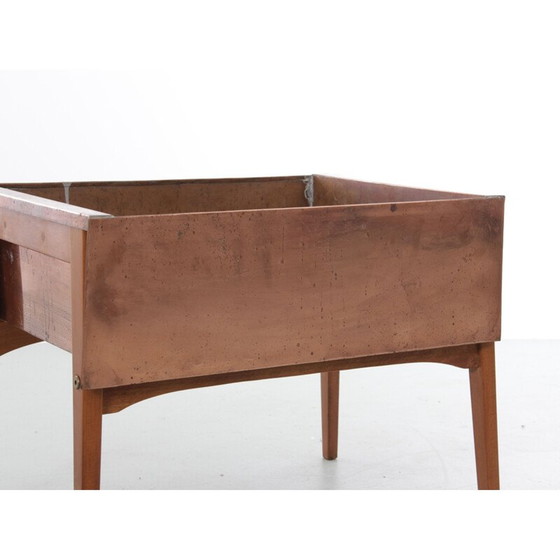 Image 1 of Scandinavische vintage plantenbak van beukenhout en koper