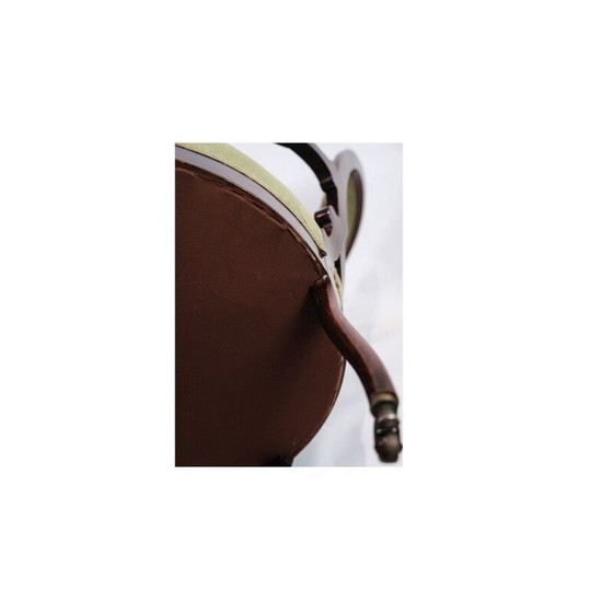 Image 1 of Vintage neo-rococo armstoel in mahonie met groen velours bekleding, jaren 1880