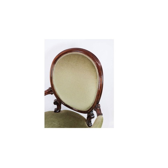 Image 1 of Vintage neo-rococo armstoel in mahonie met groen velours bekleding, jaren 1880