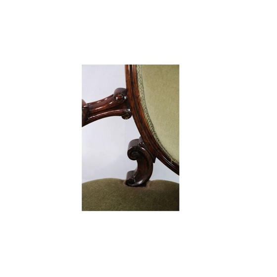 Image 1 of Vintage neo-rococo armstoel in mahonie met groen velours bekleding, jaren 1880