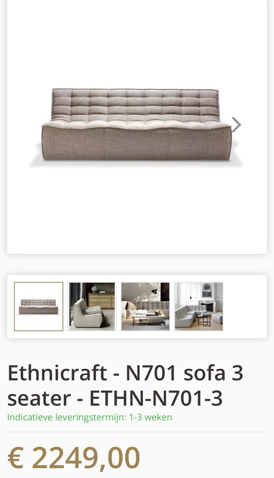 Image 1 of Etnicraft Sofa N701 3Zitbank + Hoek + Poef 