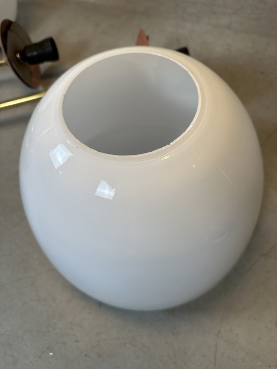 Image 1 of 3x Art Deco Schoollampen - Opaline en Messing