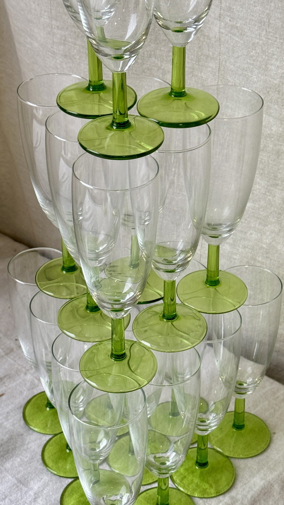 Image 1 of 8X Vintage Champagne Glas Met Groene Voet