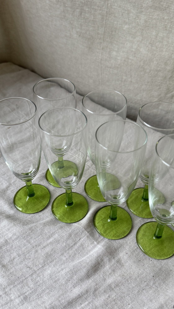 Image 1 of 8X Vintage Champagne Glas Met Groene Voet