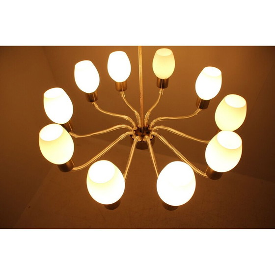 Image 1 of Paar vintage kroonluchters van glas en messing van Kamenický Šenov, Tsjecho-Slowakije 1960