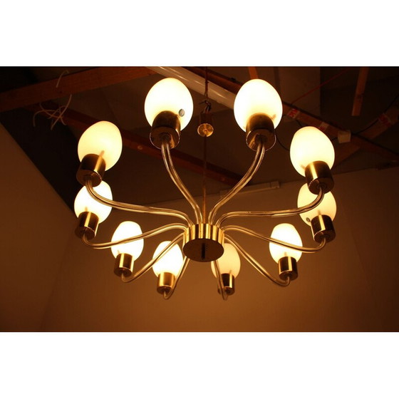 Image 1 of Paar vintage kroonluchters van glas en messing van Kamenický Šenov, Tsjecho-Slowakije 1960