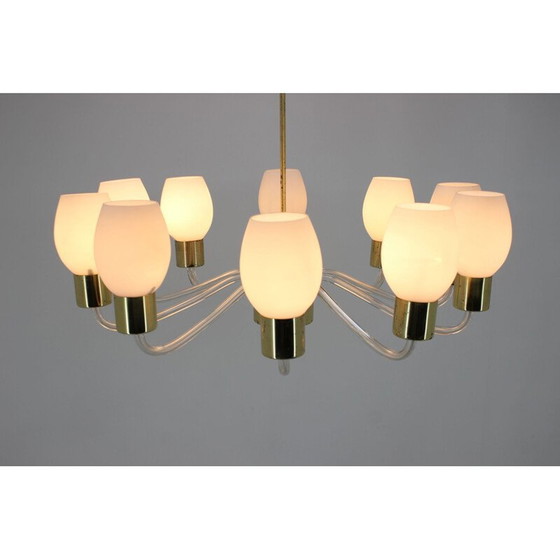 Image 1 of Paar vintage kroonluchters van glas en messing van Kamenický Šenov, Tsjecho-Slowakije 1960