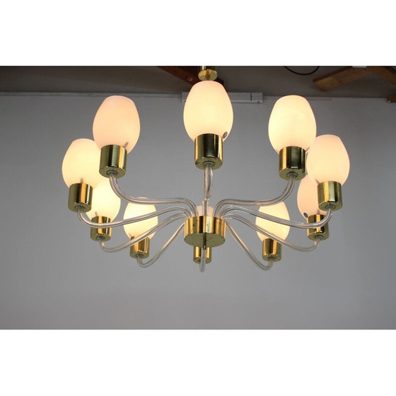 Image 1 of Paar vintage kroonluchters van glas en messing van Kamenický Šenov, Tsjecho-Slowakije 1960