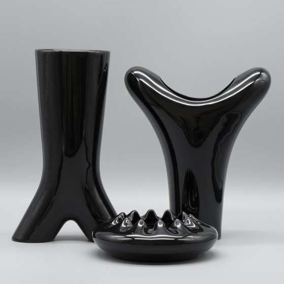 Image 1 of Rosenthal Studio Linie Glossy Porcelaine Noire Spirit Vaas Trio By Platt & Young