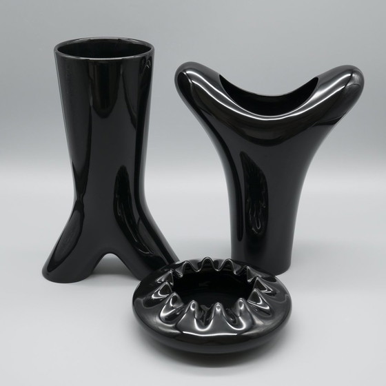 Image 1 of Rosenthal Studio Linie Glossy Porcelaine Noire Spirit Vaas Trio By Platt & Young