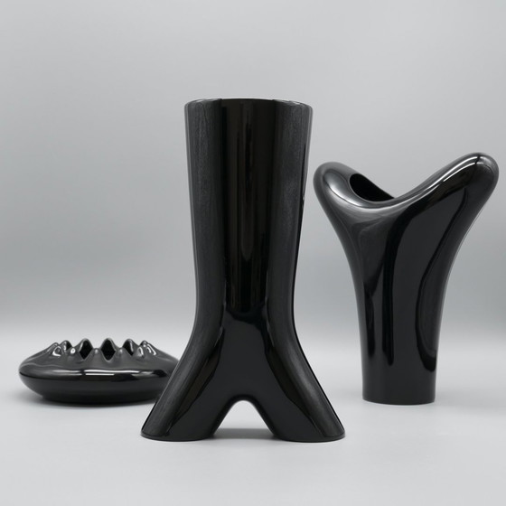 Image 1 of Rosenthal Studio Linie Glossy Porcelaine Noire Spirit Vaas Trio By Platt & Young