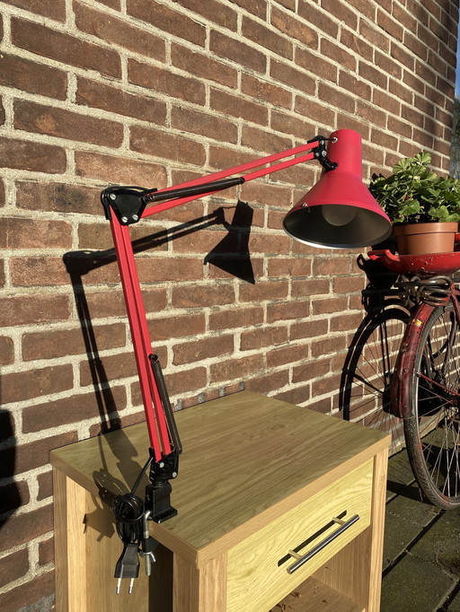 Zeldzame Vintage Rode Hcf Denmark Architect Lamp