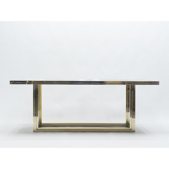 Image 1 of Vintage tafel in chroom, messing en zwart glas van Romeo Rega voor Metalarte, 1970