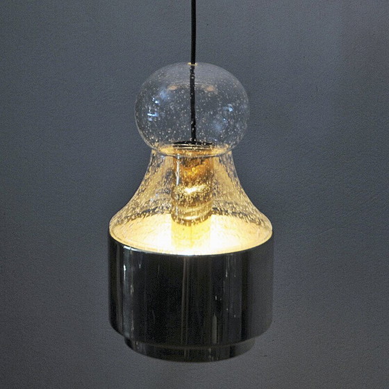 Image 1 of Vintage hanglamp van messing en glas door Jonas Hidle voor Høvik Verk, Noorwegen 1970