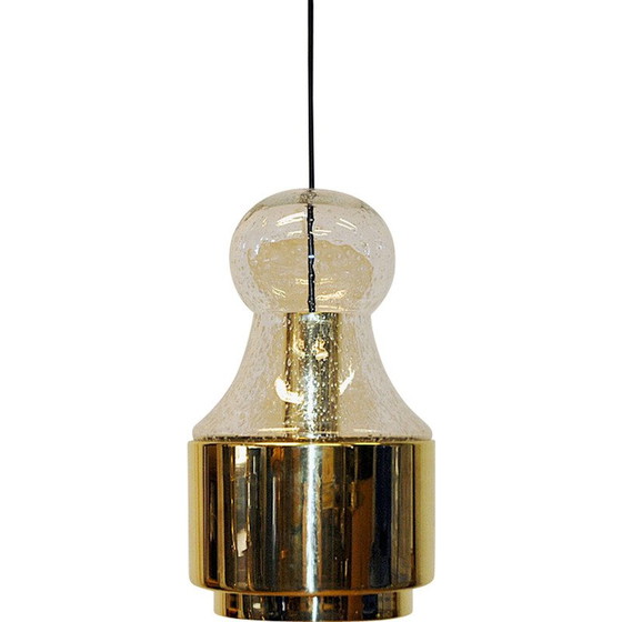 Image 1 of Vintage hanglamp van messing en glas door Jonas Hidle voor Høvik Verk, Noorwegen 1970