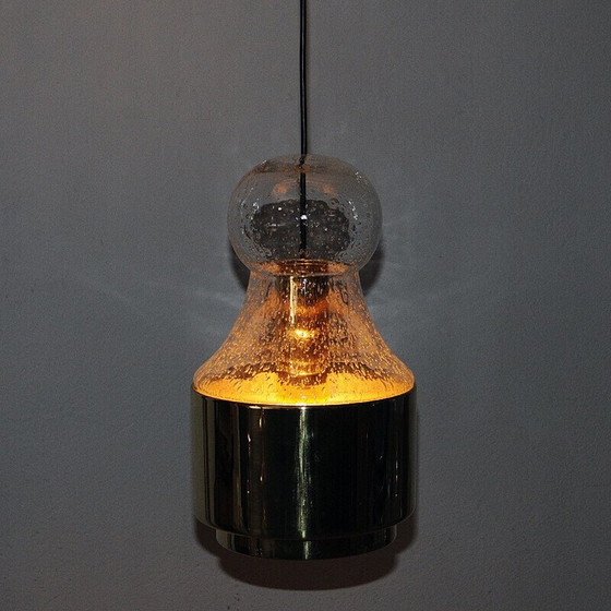 Image 1 of Vintage hanglamp van messing en glas door Jonas Hidle voor Høvik Verk, Noorwegen 1970