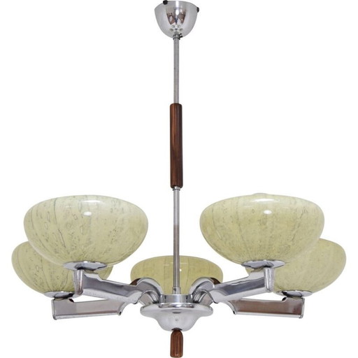 Vintage kroonluchter van chroomglas, Tsjecho-Slowakije 1960