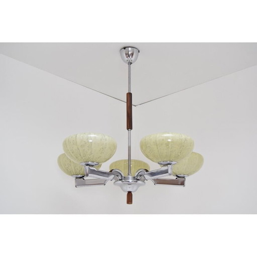 Vintage kroonluchter van chroomglas, Tsjecho-Slowakije 1960