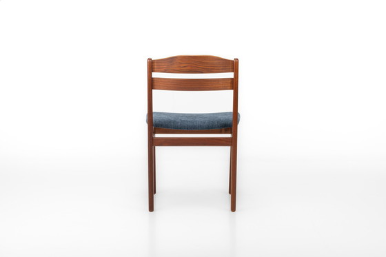 Image 1 of Vintage eetkamerstoelen in teak en blauwe stof, 1960S, set van 4