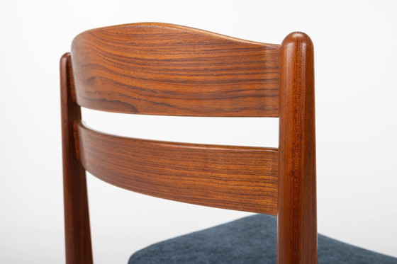 Image 1 of Vintage eetkamerstoelen in teak en blauwe stof, 1960S, set van 4