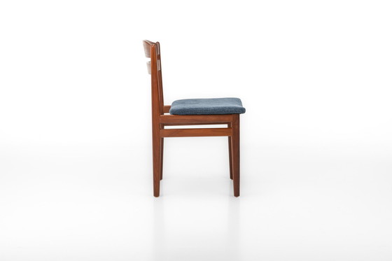 Image 1 of Vintage eetkamerstoelen in teak en blauwe stof, 1960S, set van 4