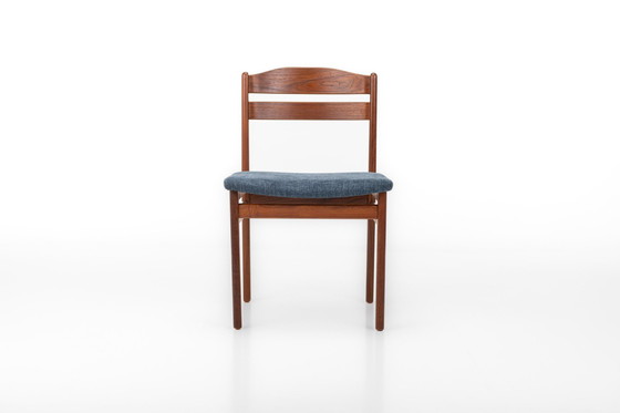 Image 1 of Vintage eetkamerstoelen in teak en blauwe stof, 1960S, set van 4