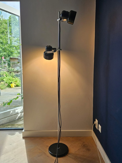 Erstelbare Vintage Staande Vloerlamp, Chroom Met Zwarte Spots. 1970’S