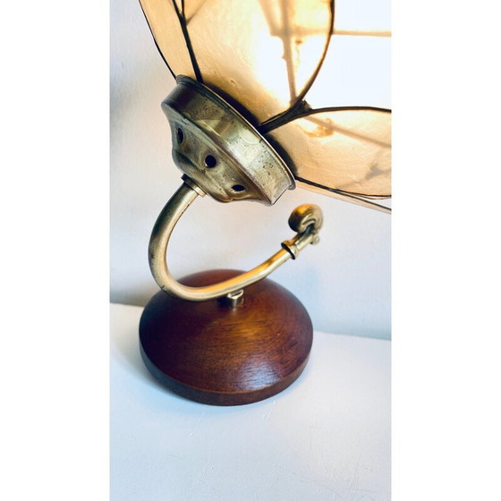 Image 1 of Vintage bloemenwandlamp van parelmoer en messing