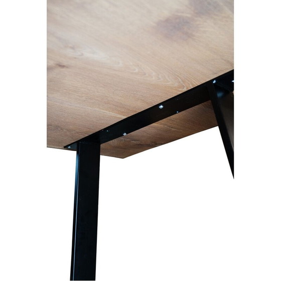 Image 1 of Vintage Plank tafel in eikenhout en zwart metalen frame