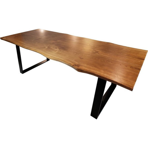 Vintage Plank tafel in eikenhout en zwart metalen frame