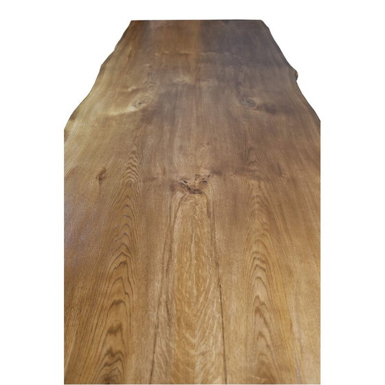 Image 1 of Vintage Plank tafel in eikenhout en zwart metalen frame