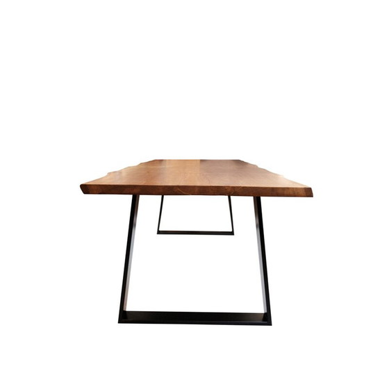 Image 1 of Vintage Plank tafel in eikenhout en zwart metalen frame