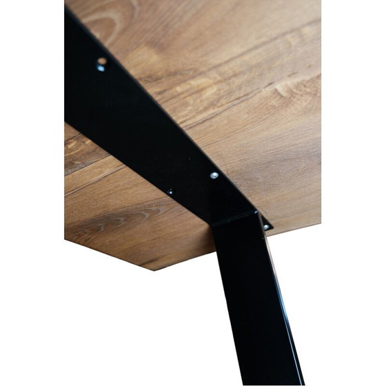 Image 1 of Vintage Plank tafel in eikenhout en zwart metalen frame