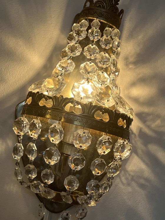 Image 1 of Franse Wandlamp Zakkroonluchter Muurlamp Vintage Kristal 