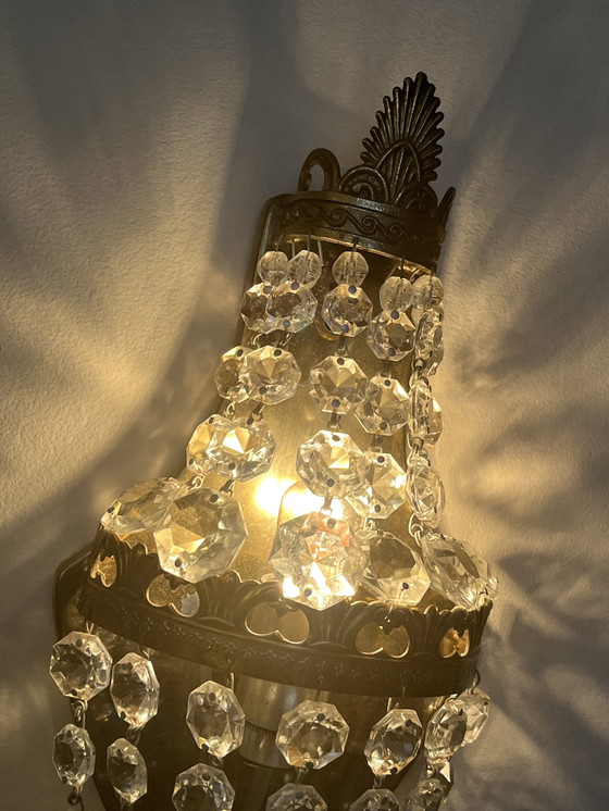 Image 1 of Franse Wandlamp Zakkroonluchter Muurlamp Vintage Kristal 