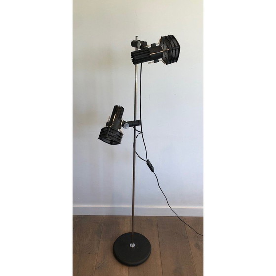 Image 1 of Vintage chromen en zwart gelakte metalen vloerlamp van Parquet Design, Frankrijk 1980