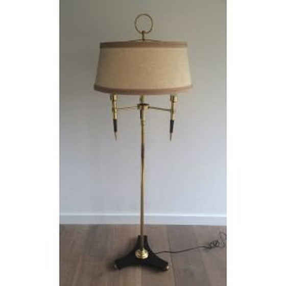 Image 1 of Franse vintage vloerlamp van hout en messing, 1970