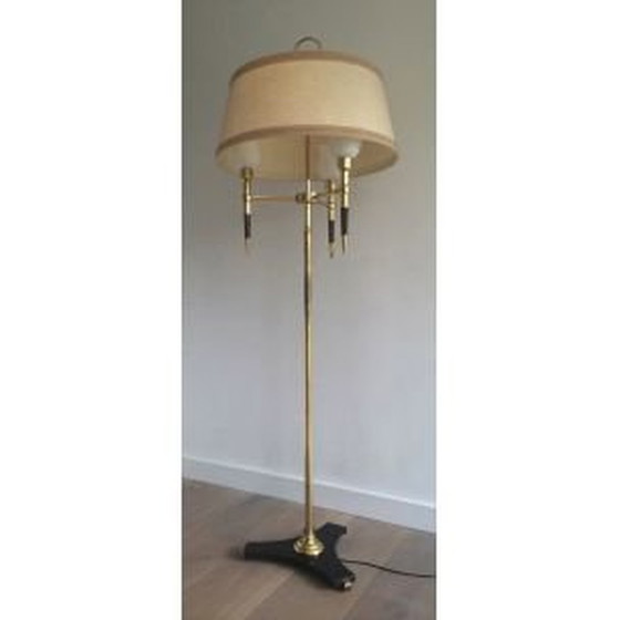 Image 1 of Franse vintage vloerlamp van hout en messing, 1970