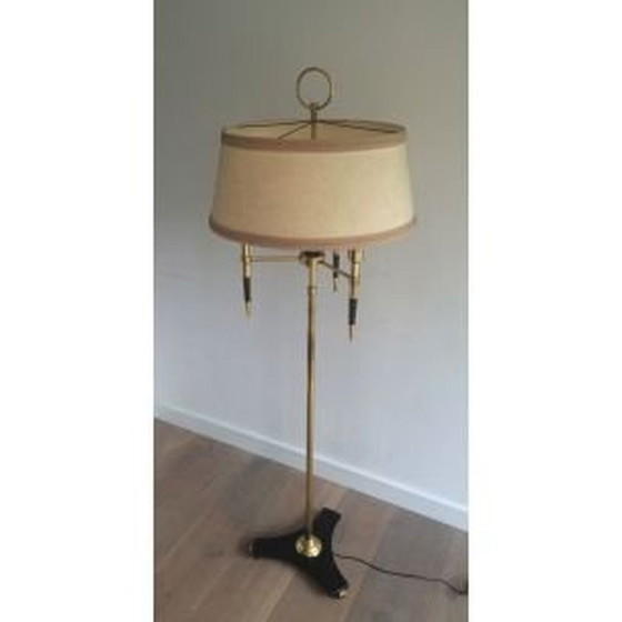 Image 1 of Franse vintage vloerlamp van hout en messing, 1970