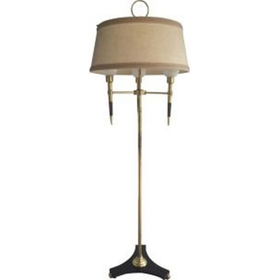 Image 1 of Franse vintage vloerlamp van hout en messing, 1970