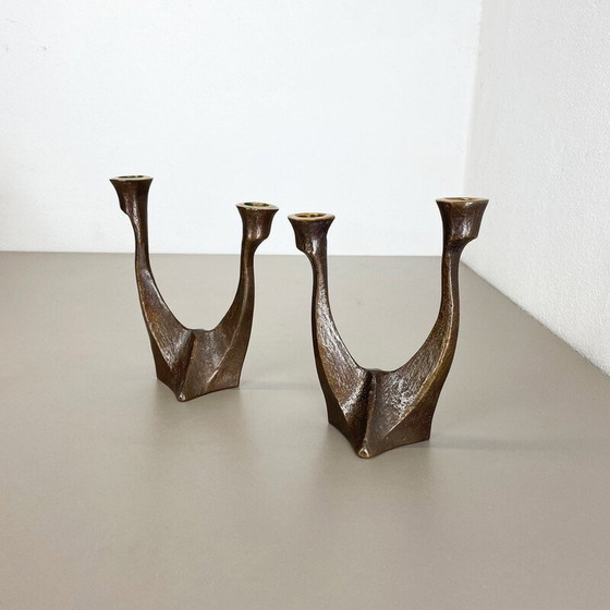 Image 1 of Paar vintage bronzen kandelaars van Michael Harjes, Duitsland 1960