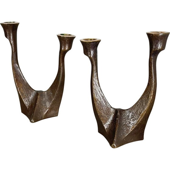 Image 1 of Paar vintage bronzen kandelaars van Michael Harjes, Duitsland 1960