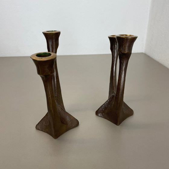 Image 1 of Paar vintage bronzen kandelaars van Michael Harjes, Duitsland 1960