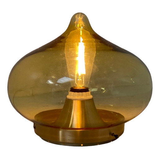 Space age Design - Dijkstra - Druppelvormig - Plafondlamp of wandarmatuur - Rookglas en Messing fitting