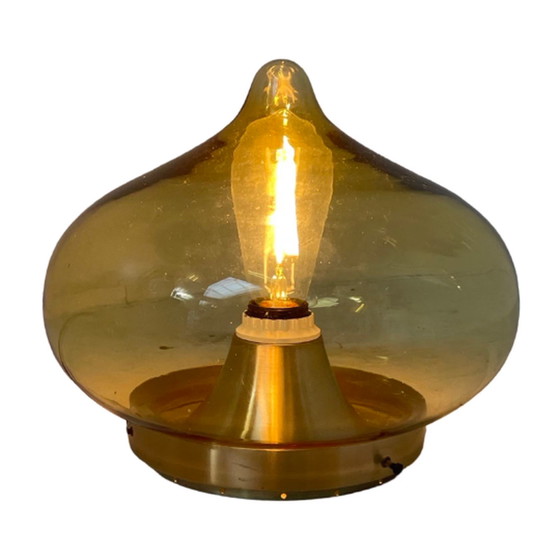 Image 1 of Space age Design - Dijkstra - Druppelvormig - Plafondlamp of wandarmatuur - Rookglas en Messing fitting