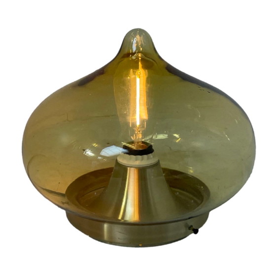 Image 1 of Space age Design - Dijkstra - Druppelvormig - Plafondlamp of wandarmatuur - Rookglas en Messing fitting