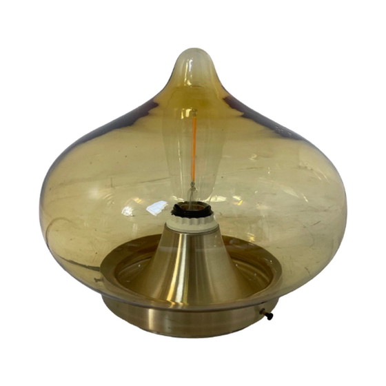 Image 1 of Space age Design - Dijkstra - Druppelvormig - Plafondlamp of wandarmatuur - Rookglas en Messing fitting