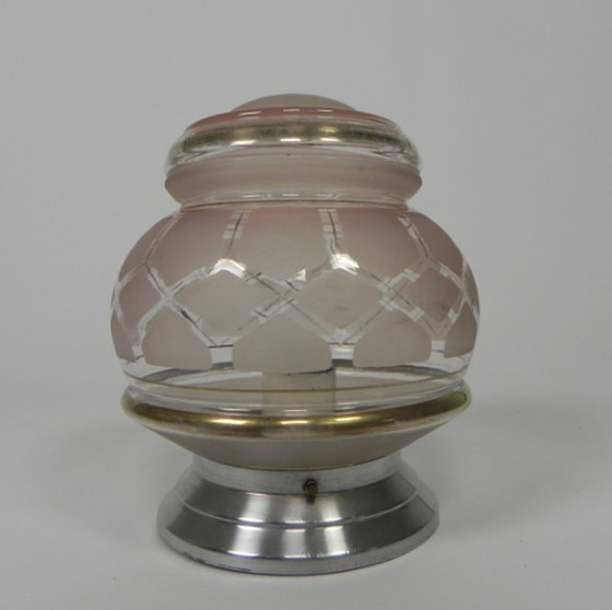 Image 1 of Art deco plafondlamp met glazen kap, jaren 1930