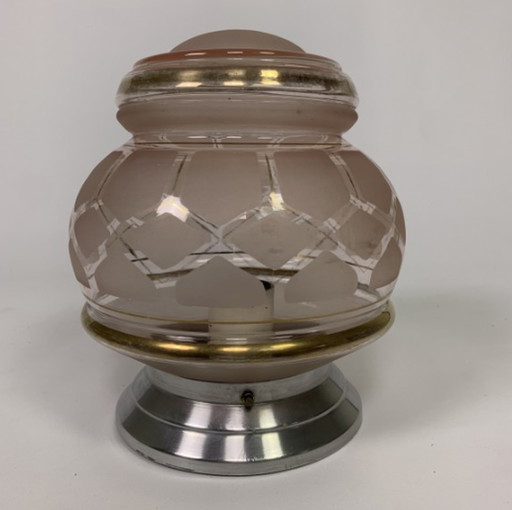 Art deco plafondlamp met glazen kap, jaren 1930