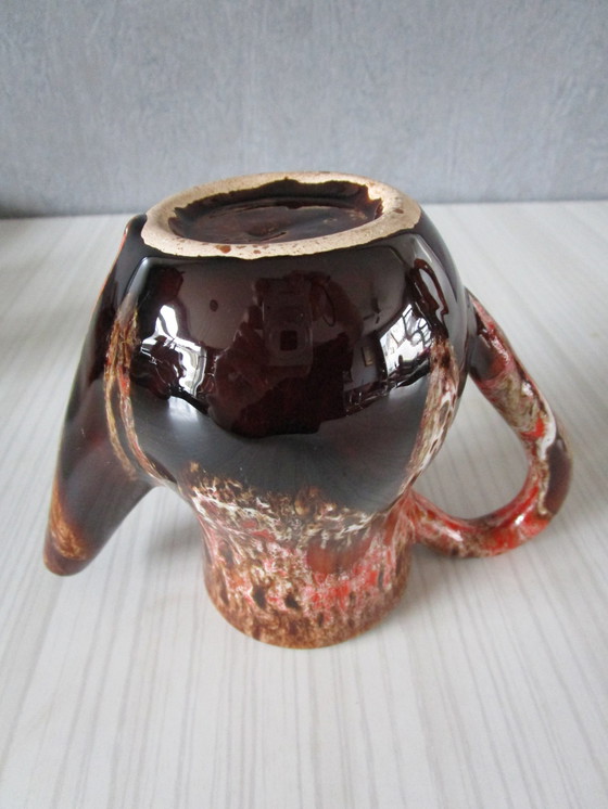 Image 1 of Vallauris Koffieservies - Rood Roze En Bruin Geëmailleerd Terracotta (Circa 1950)